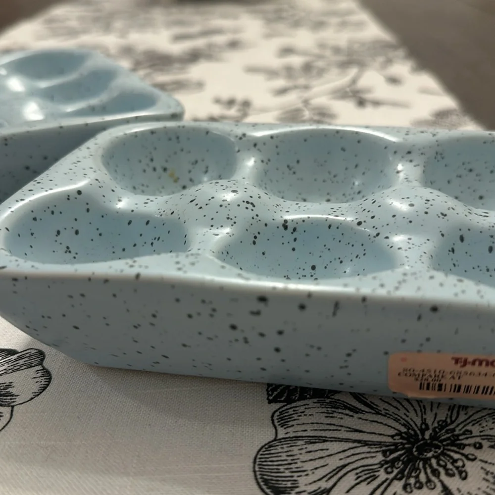 RAE DUNN blue speckled ceramic Easter egg tray set ROBIN’S EGGS